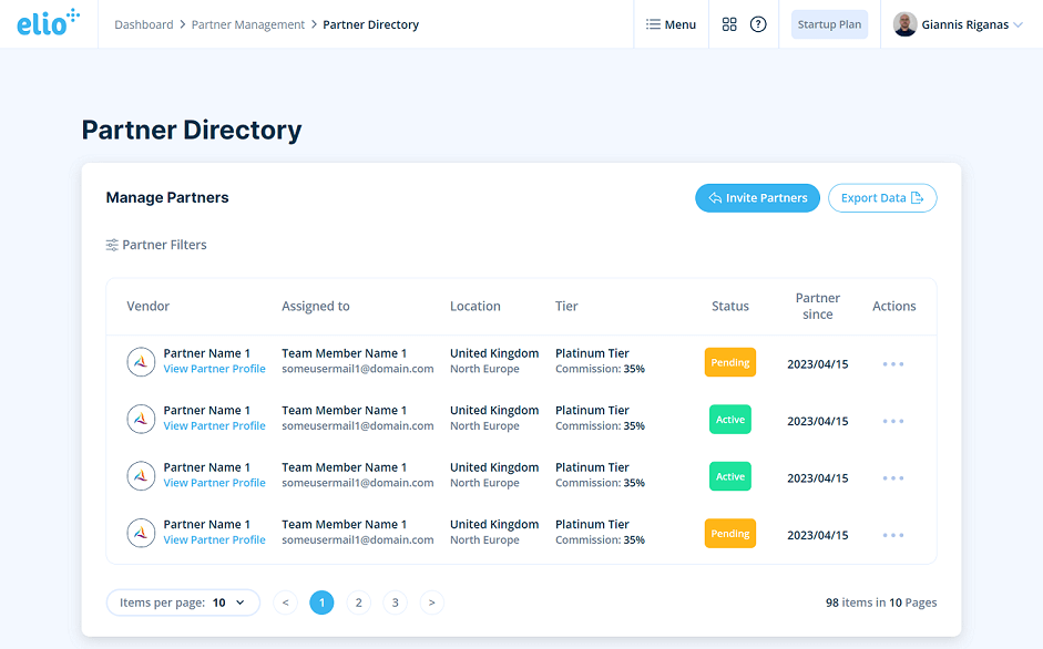 Manage Partners at Elioplus
