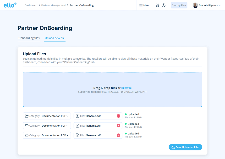 Onboarding upload files at Elioplus